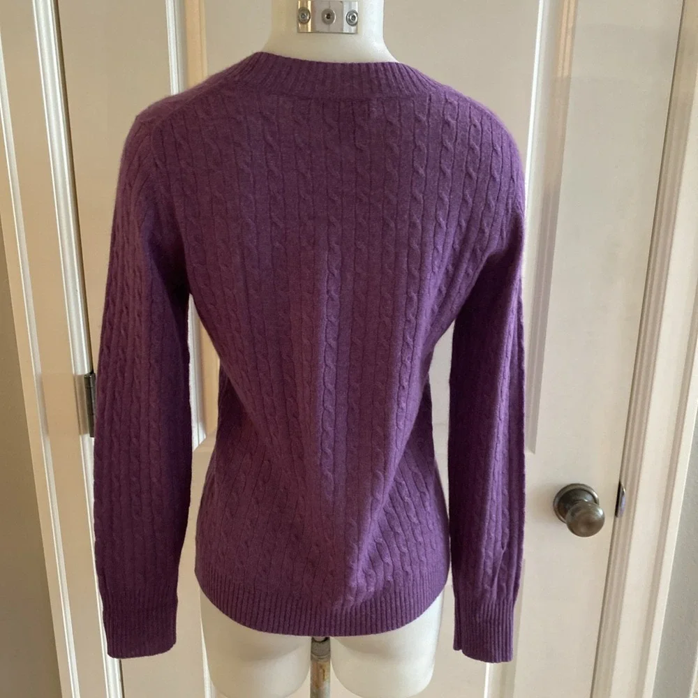 Kenar Cashmere Sweater Cable Knit V Neck 2 Ply Y2K Style Size Large Purple